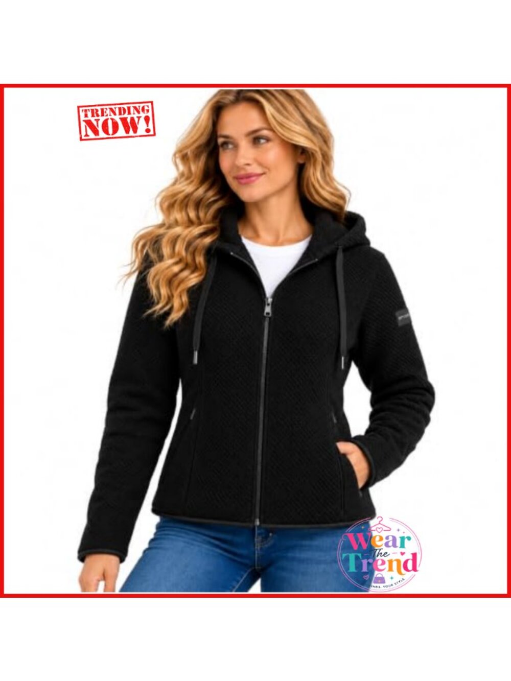 Sherpa Fleece Full Zip Hooded Sweatshirt Jacket